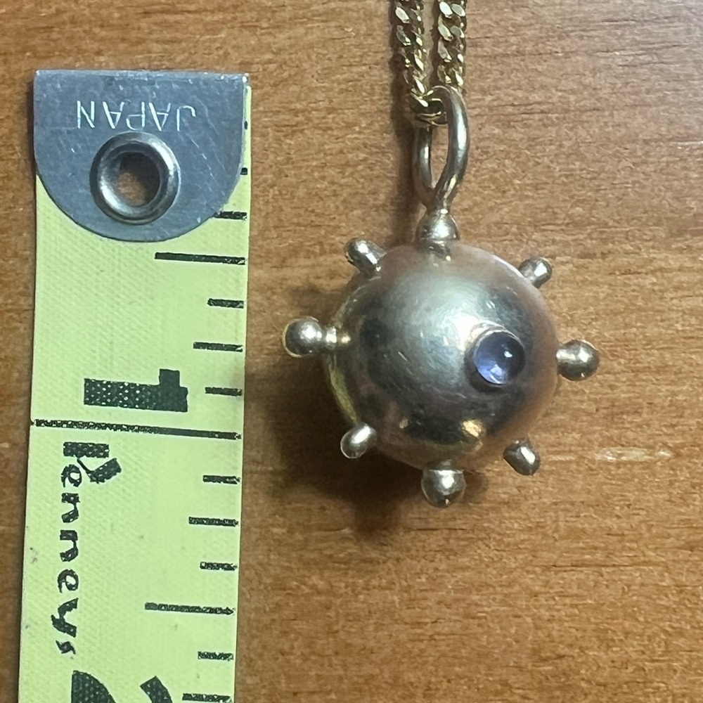 Vintage 1960s Gold-Plated Sterling Silver Sputnik Iolite Pendant HEAVY! 19.8 g - Picture 4 of 15